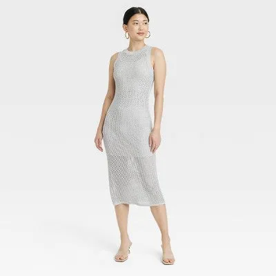 New - Women's Openwork Midi Sweater Dress - A New Day