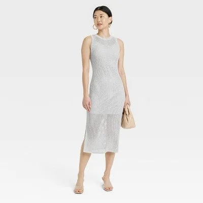 New - Women's Openwork Midi Sweater Dress - A New Day