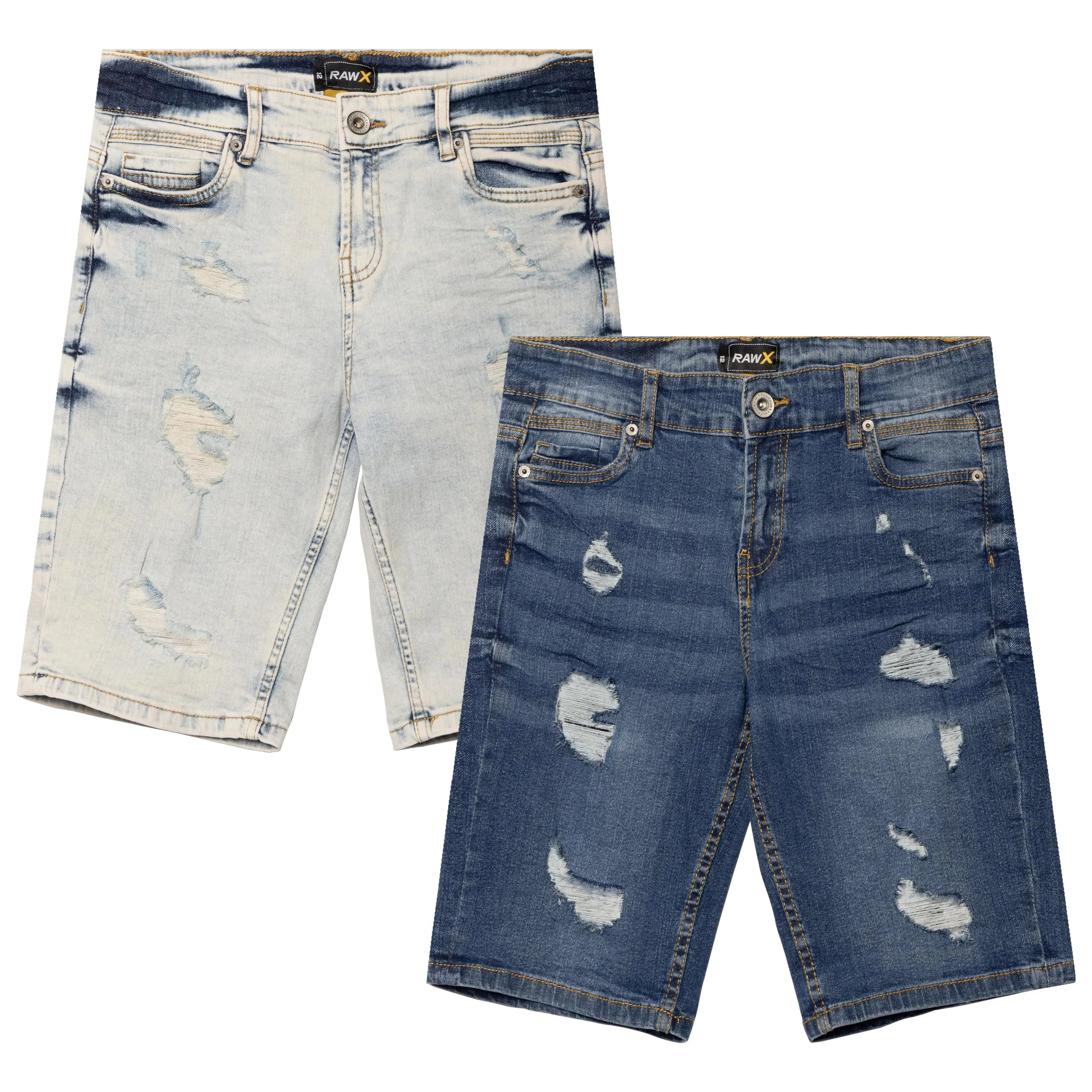 RAW X Big Boy's and Little Kids 2 Pack of Fashion Rips Distressed Denim Cut Off Shorts