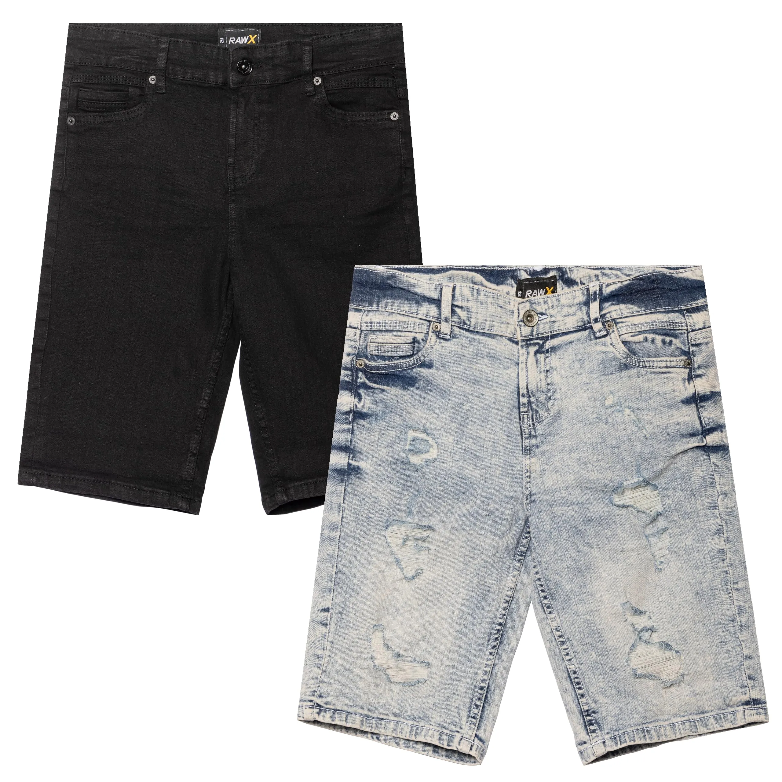 RAW X Big Boy's and Little Kids 2 Pack of Fashion Rips Distressed Denim Cut Off Shorts