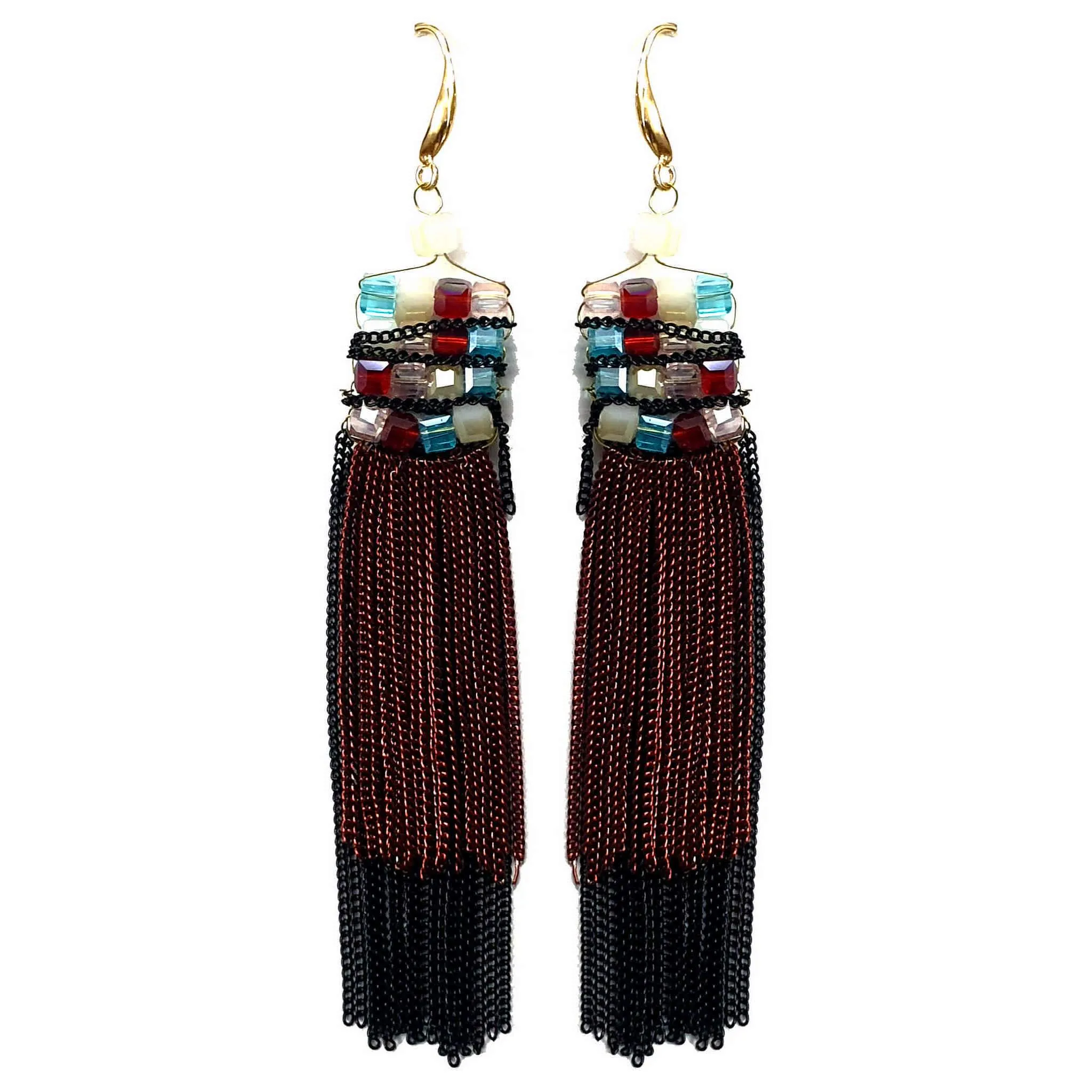 Rhinestone Studded Stylish Tassel with Long Chains Artificial Fashion Dangler Earrings for Girls Women