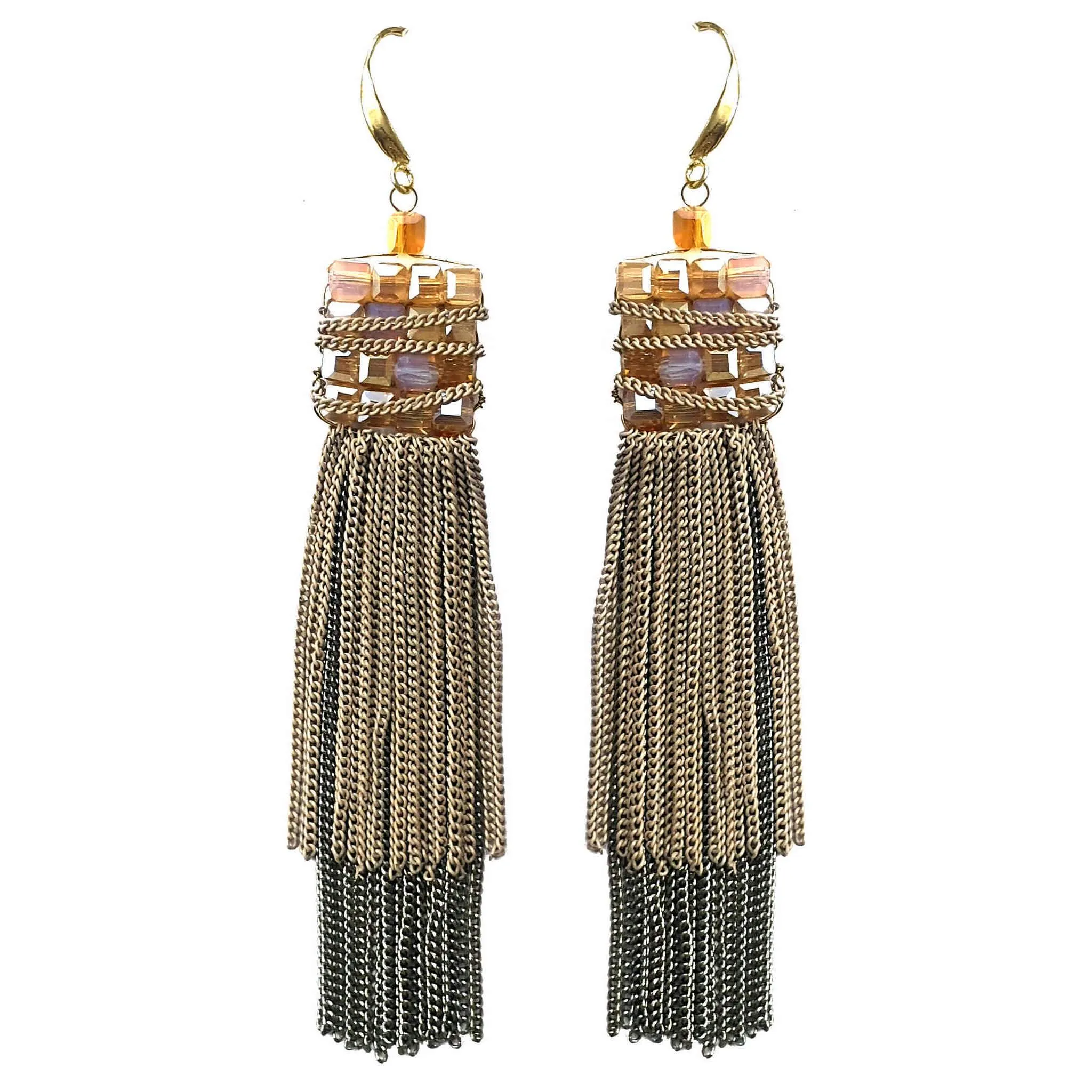 Rhinestone Studded Stylish Tassel with Long Chains Artificial Fashion Dangler Earrings for Girls Women