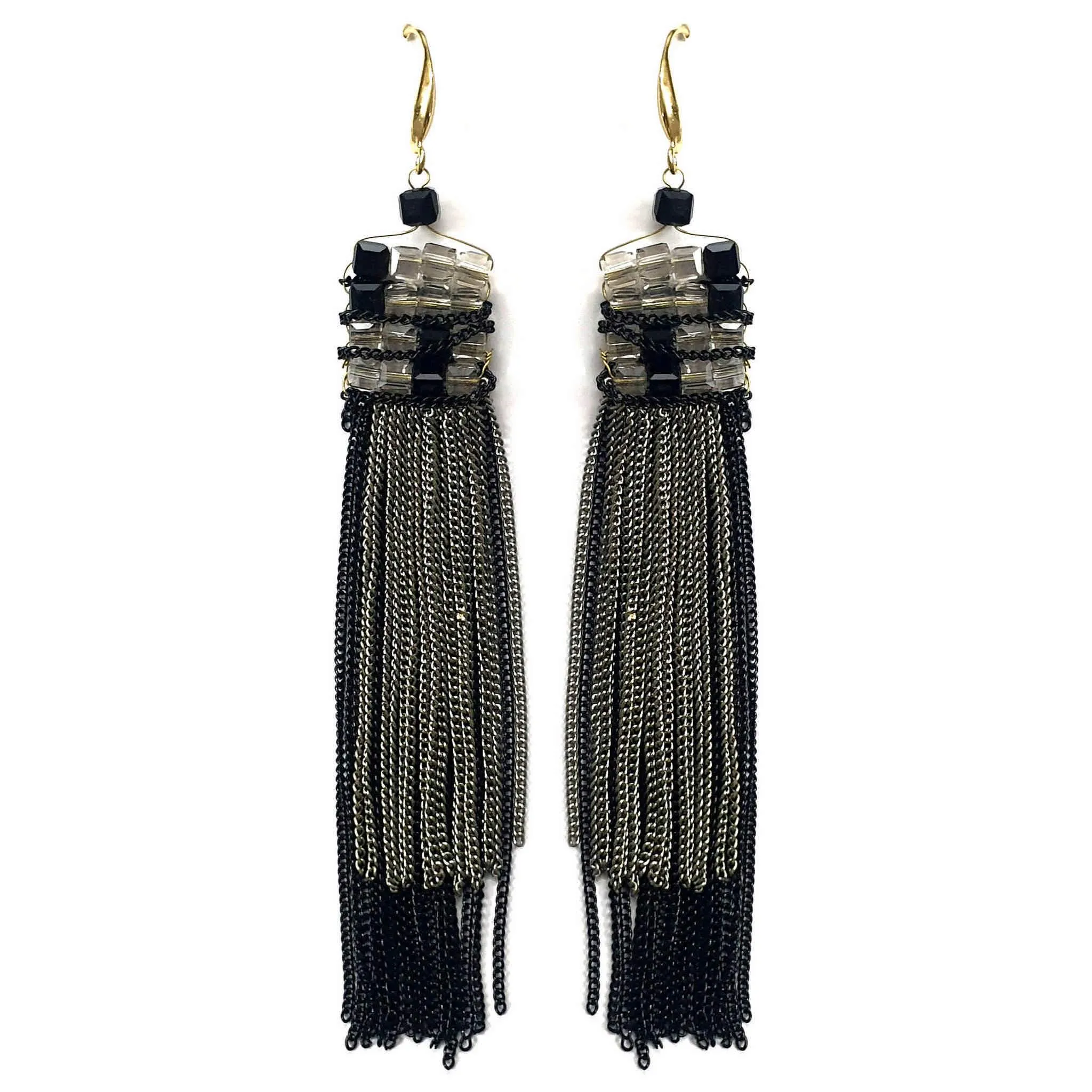 Rhinestone Studded Stylish Tassel with Long Chains Artificial Fashion Dangler Earrings for Girls Women