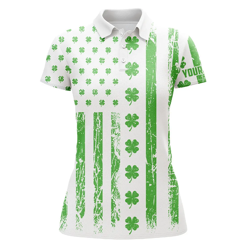 St Patrick's Day American Flag Women Golf Polos Green Clover Patriotic Golf Tops For Women