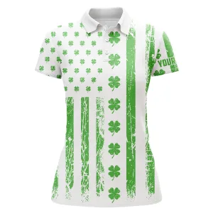 St Patrick's Day American Flag Women Golf Polos Green Clover Patriotic Golf Tops For Women