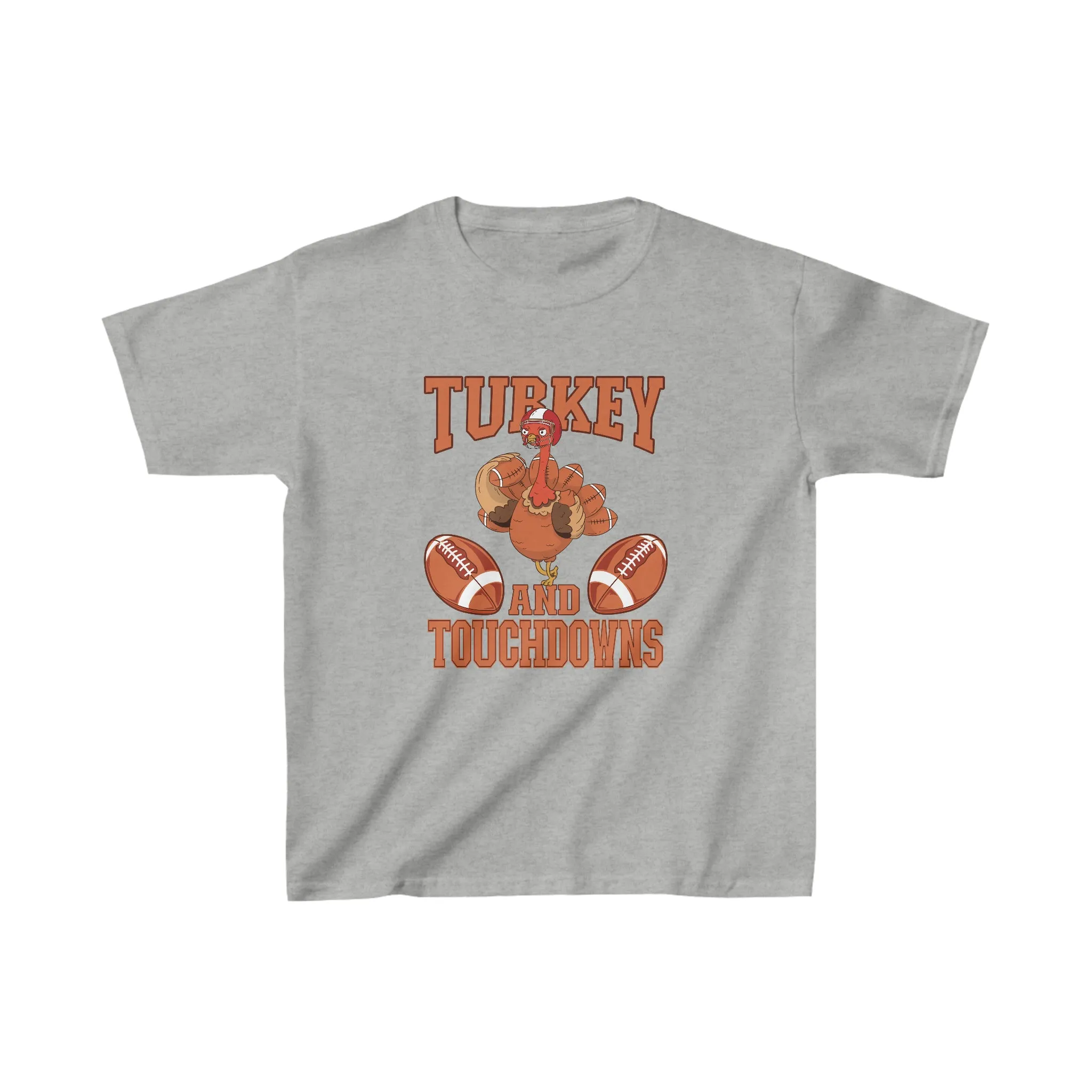 Turkey & Touchdowns Boys Thanksgiving Shirt Kids Heavy Cotton Tee