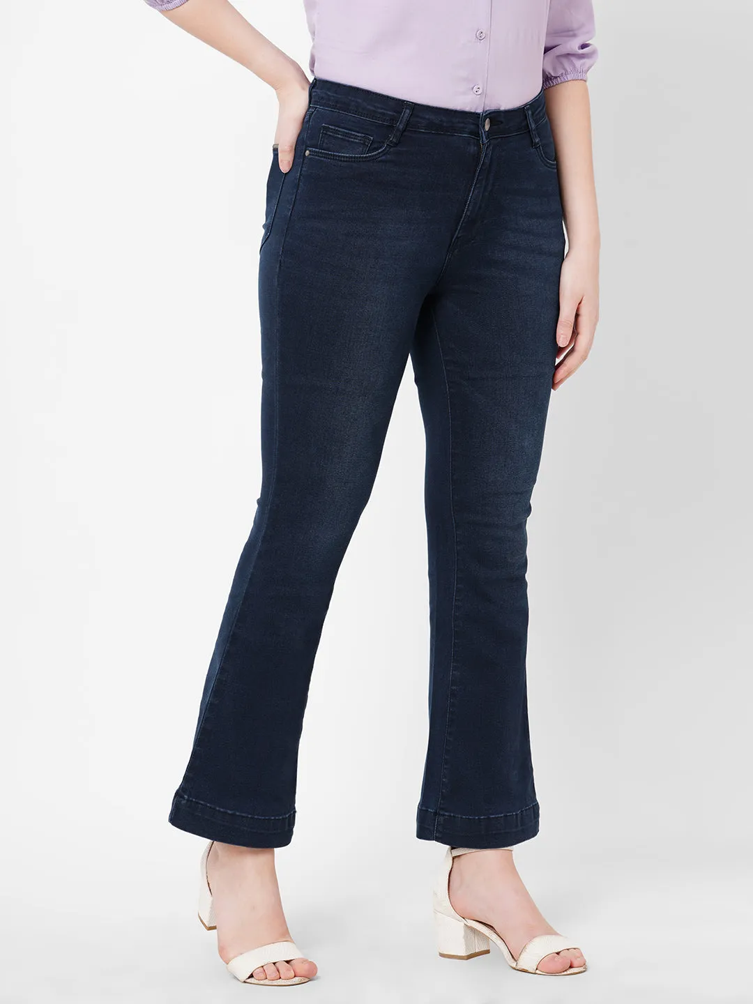 Women High-Rise Mini Flare Jeans