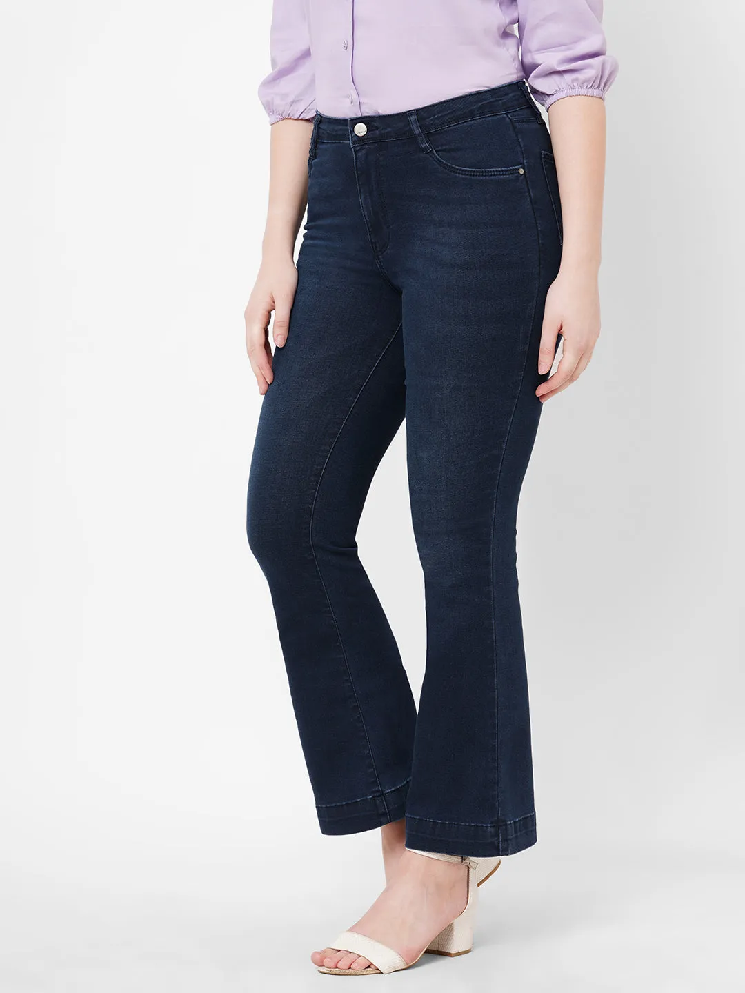 Women High-Rise Mini Flare Jeans