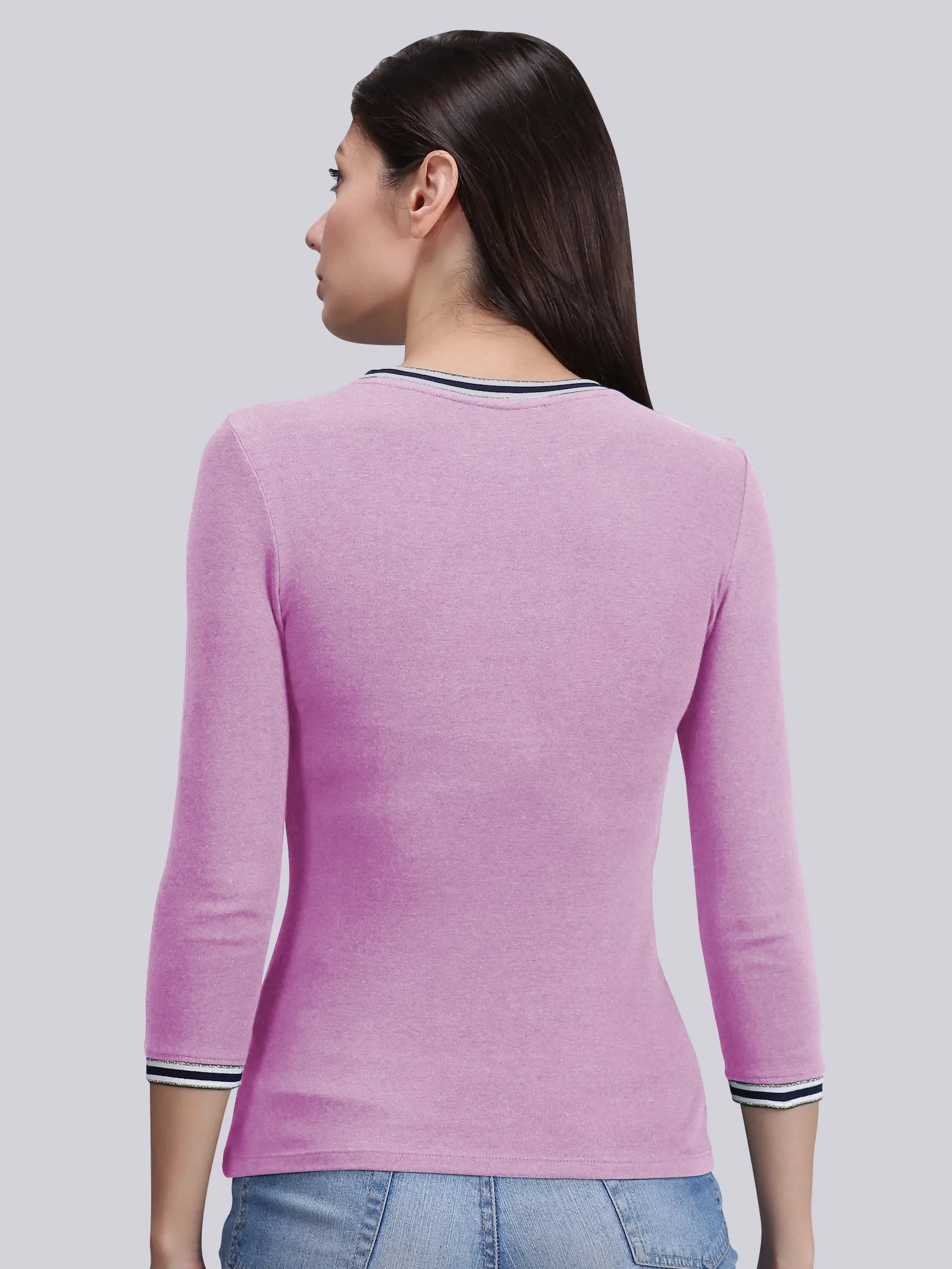 Women Pink Solid Round Neck Casual T-Shirt