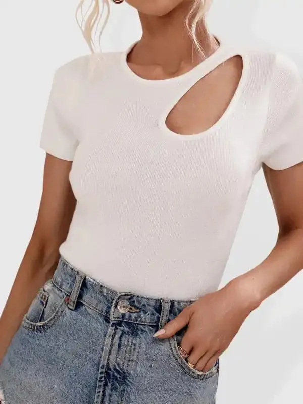 Women’s Solid Color Shoulder Cutout Rib Sweater