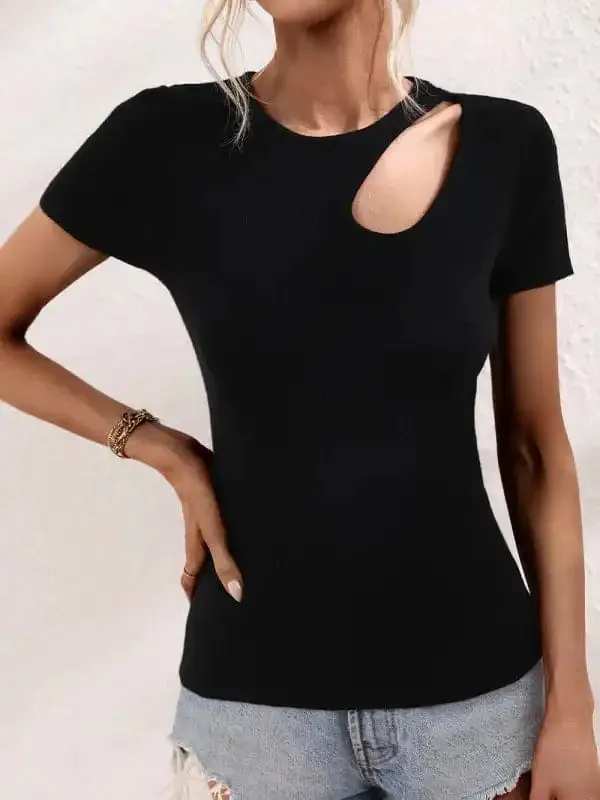 Women’s Solid Color Shoulder Cutout Rib Sweater