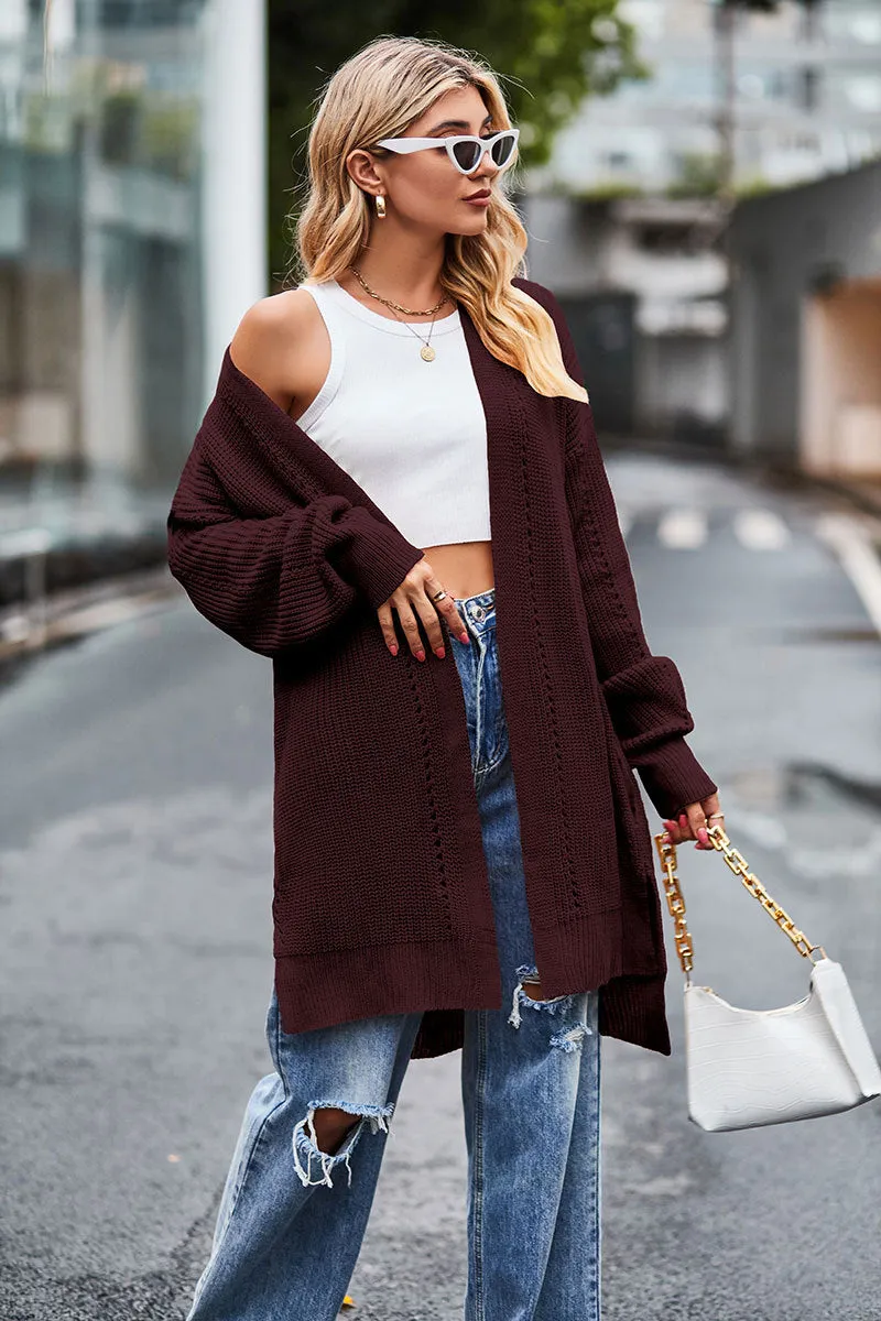 Women's Trendy Solid Color Loose Sweater Coat with Pockets