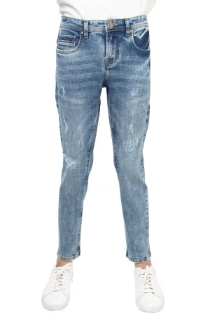 X RAY Boys Distressed Rip & Repair Slim Fit Jeans With Knee Rips