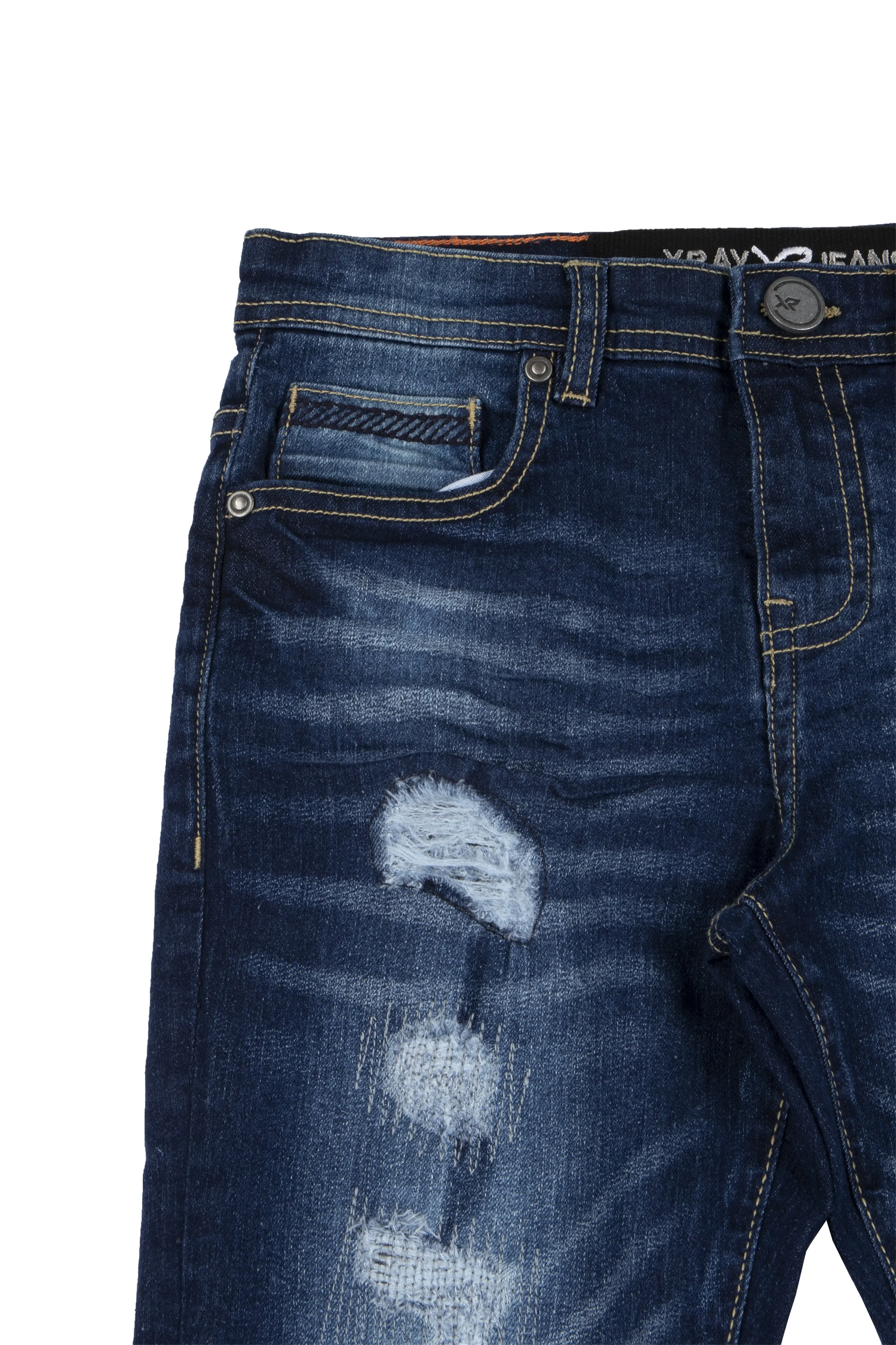 X RAY Boys Slim Fit Distressed Rip and Repair Stitched Jeans