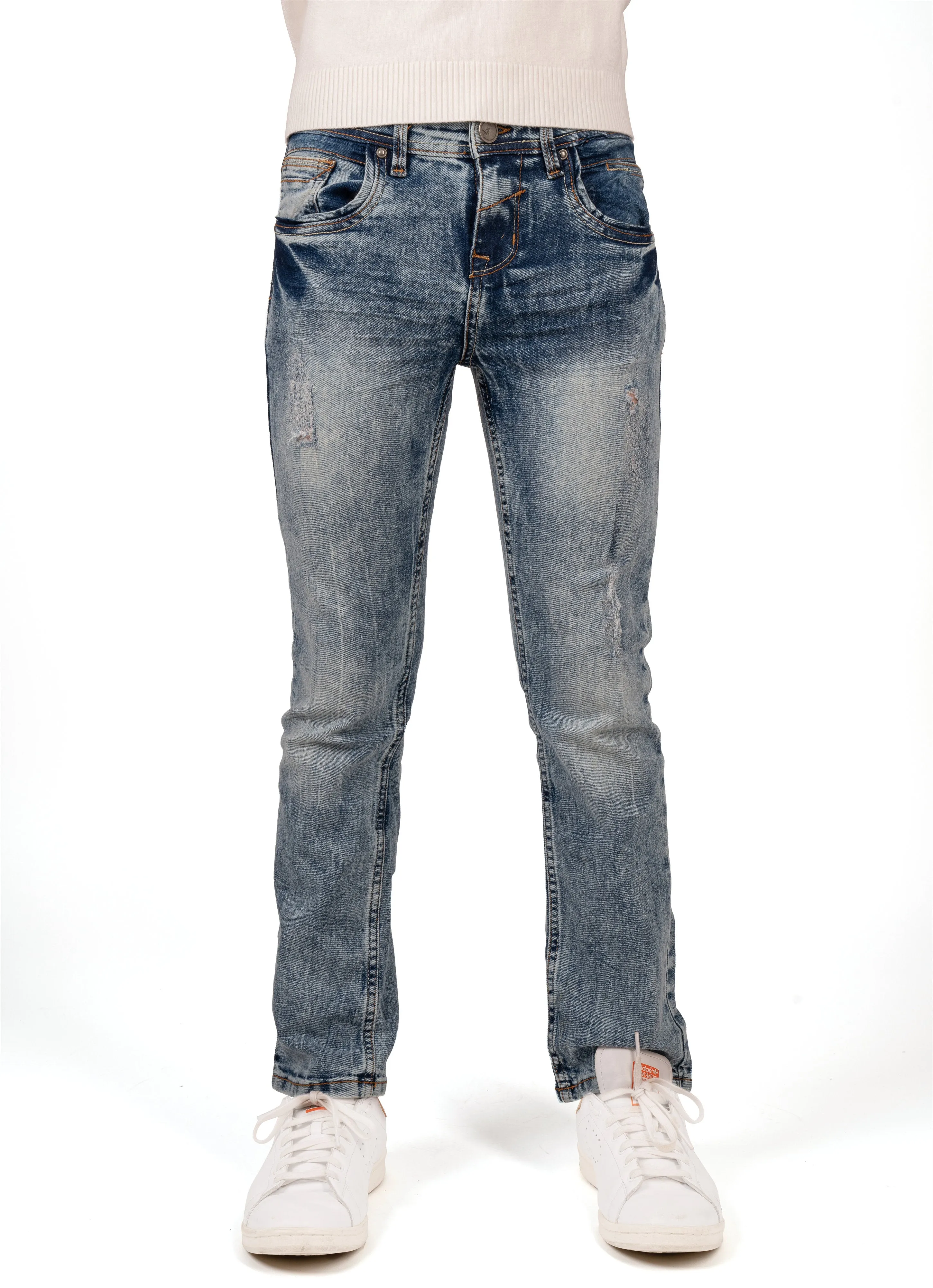 X RAY Boys Slim Fit Distressed Ripped and Repaired Jeans With Small Fashion Rips