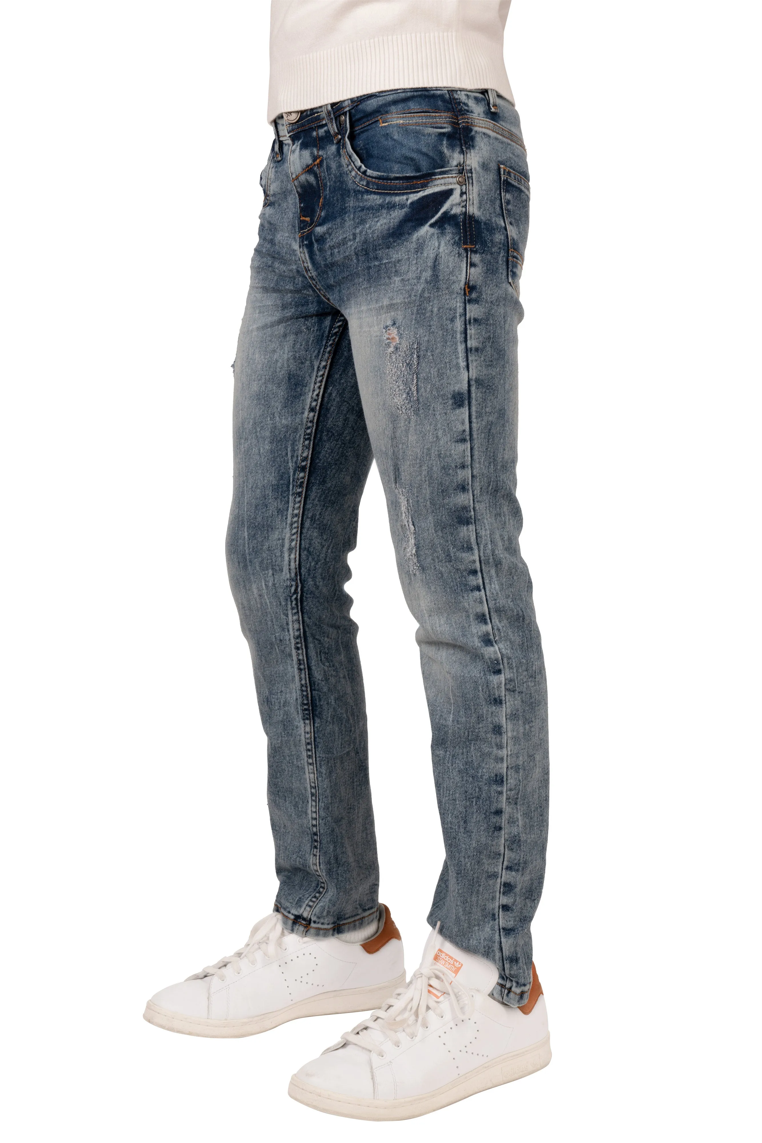 X RAY Boys Slim Fit Distressed Ripped and Repaired Jeans With Small Fashion Rips