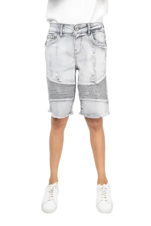 X RAY Kids Moto Biker Jean Shorts Slim Fit Boys Denim Shorts Stretch Washed Distressed